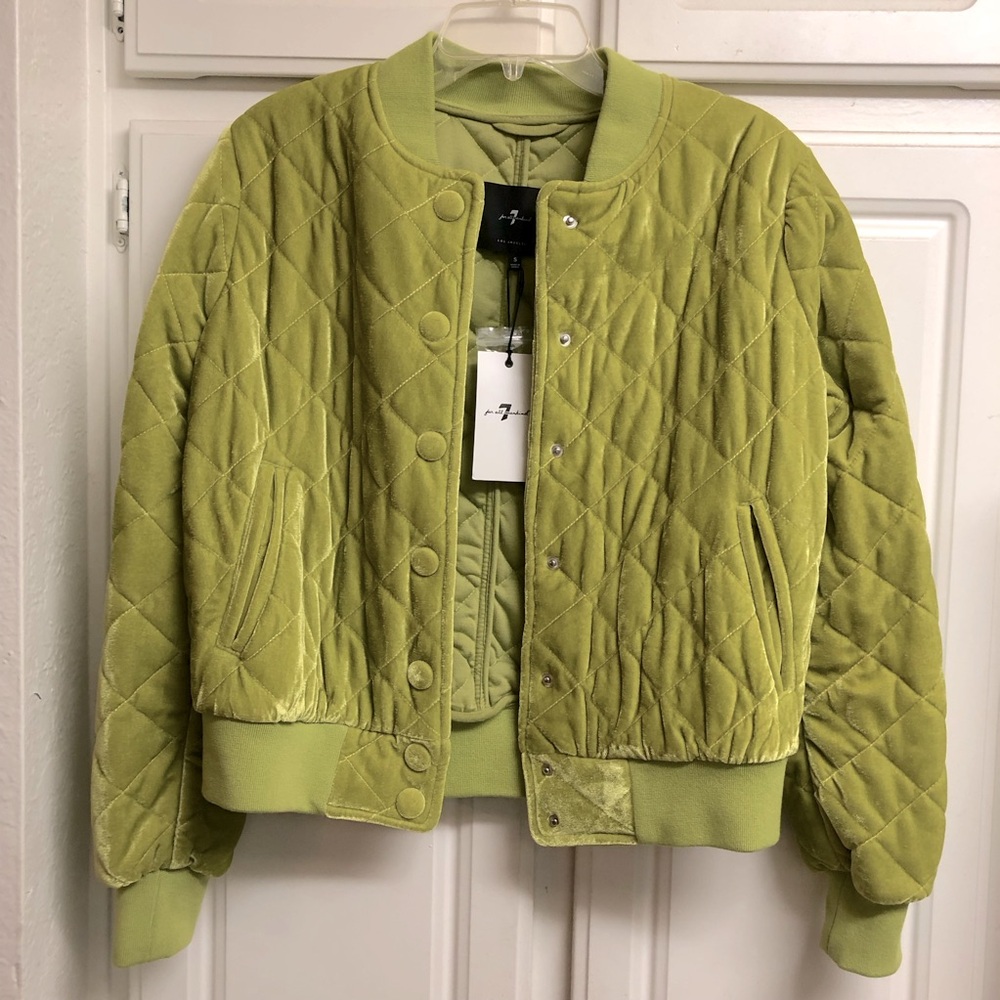 7 For All Mankind Chartreuse Bomber Jacket - Picture 1 of 9